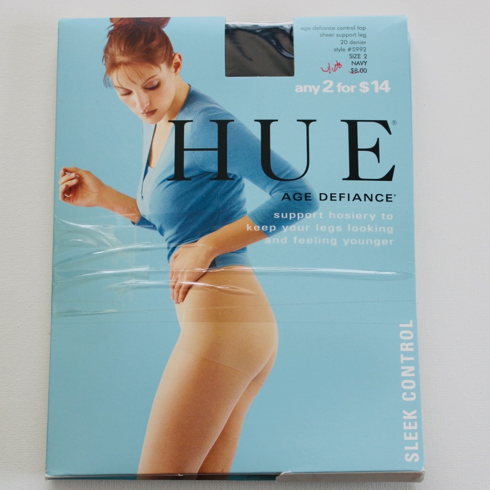 2 Pair Hue Control Top Support Hosiery Size 2 Navy